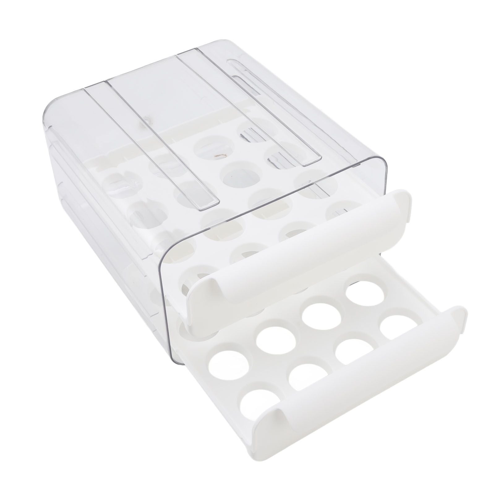 Egg Drawer Double Layer Transparent 32 Lattice Large Capacity Egg Storage Box for Refrigerator White