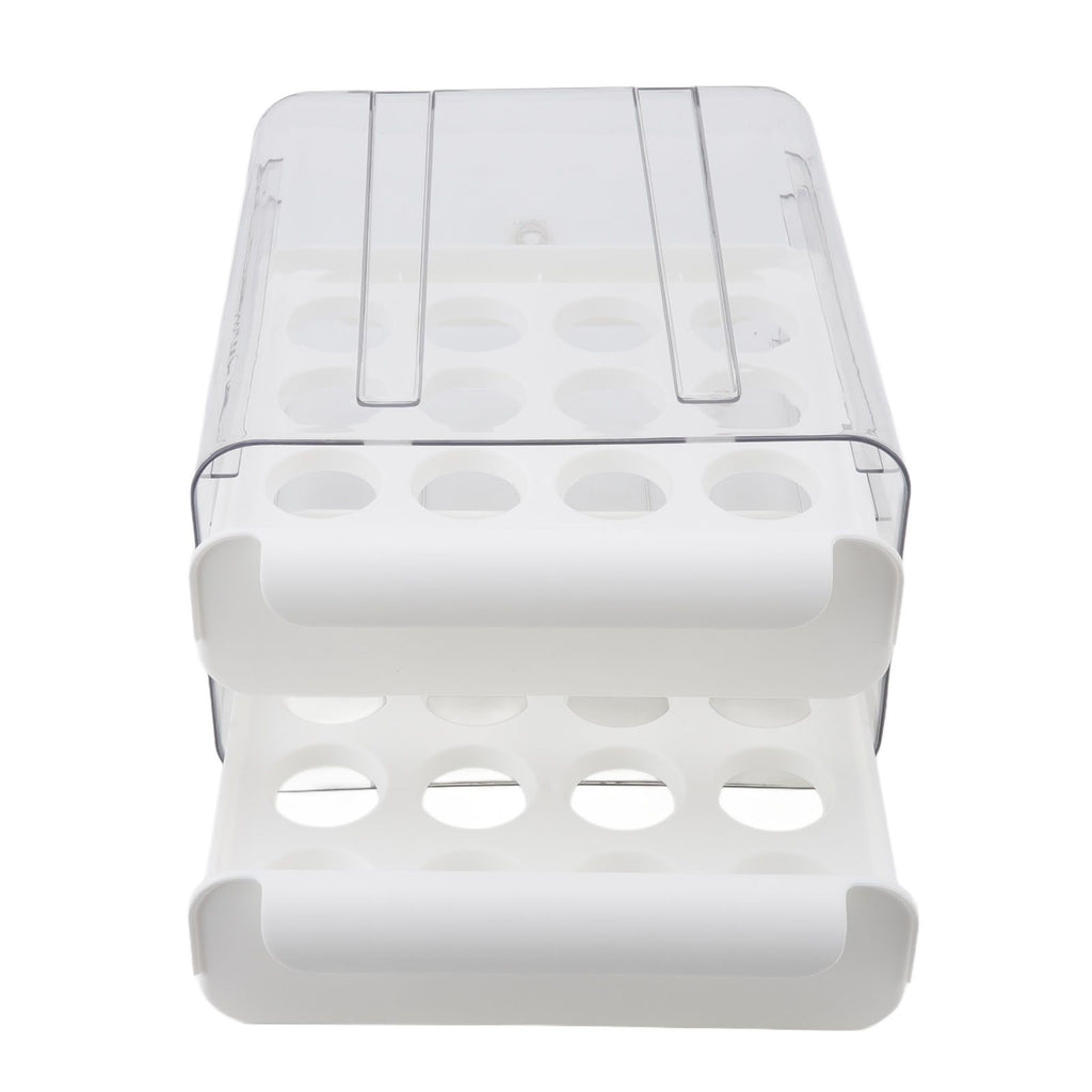 Egg Drawer Double Layer Transparent 32 Lattice Large Capacity Egg Storage Box for Refrigerator White