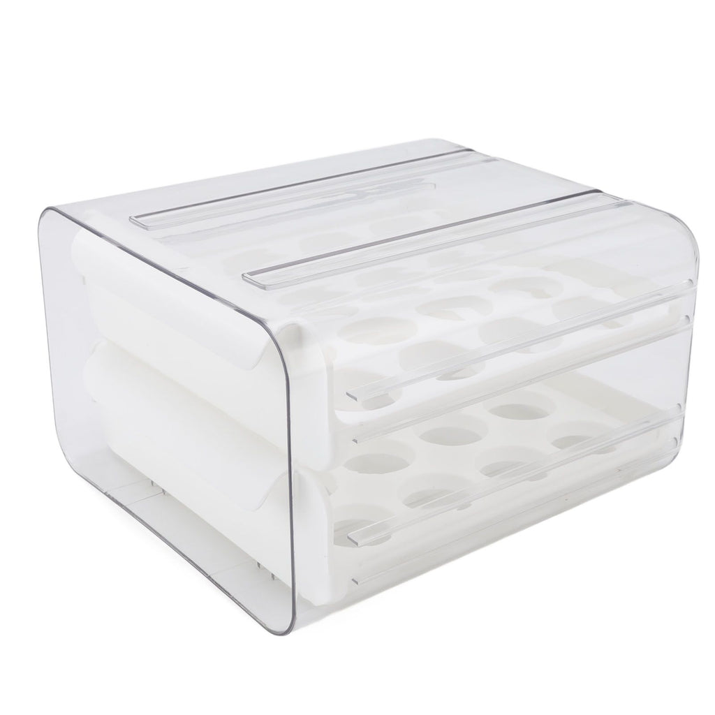 Egg Drawer Double Layer Transparent 32 Lattice Large Capacity Egg Storage Box for Refrigerator White
