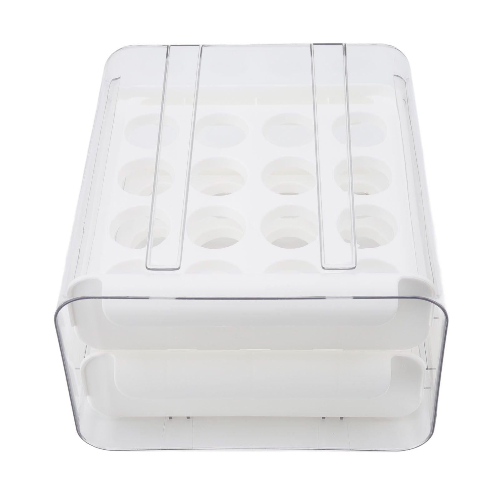 Egg Drawer Double Layer Transparent 32 Lattice Large Capacity Egg Storage Box for Refrigerator White