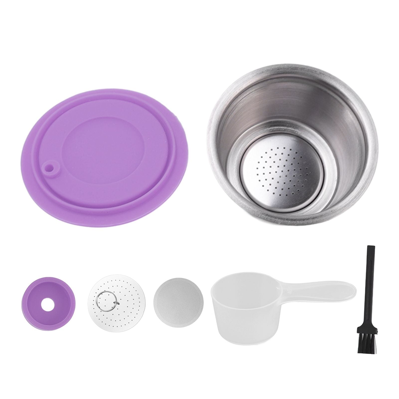 Stainless Steel Refill Coffee Capsules Reusable Coffee Filter Cup Set with Powder Cover for Dolce Gusto Purple
