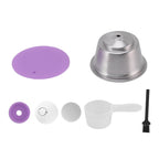 Stainless Steel Refill Coffee Capsules Reusable Coffee Filter Cup Set with Powder Cover for Dolce Gusto Purple
