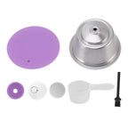 Stainless Steel Refill Coffee Capsules Reusable Coffee Filter Cup Set with Powder Cover for Dolce Gusto Purple