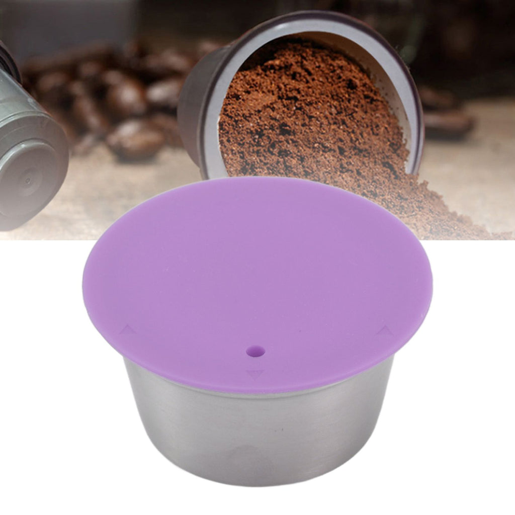 Stainless Steel Refill Coffee Capsules Reusable Coffee Filter Cup Set with Powder Cover for Dolce Gusto Purple