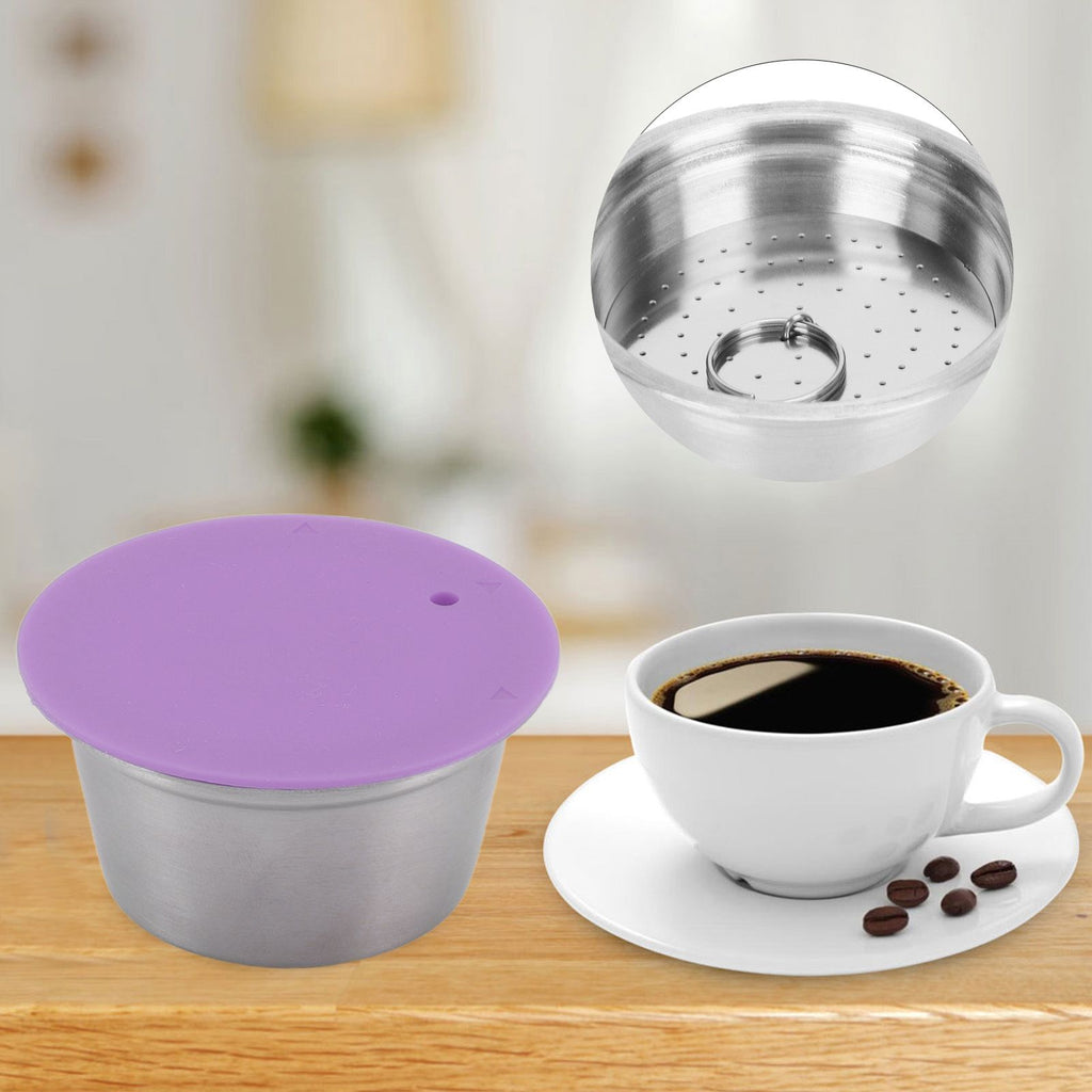 Stainless Steel Refill Coffee Capsules Reusable Coffee Filter Cup Set with Powder Cover for Dolce Gusto Purple