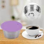 Stainless Steel Refill Coffee Capsules Reusable Coffee Filter Cup Set with Powder Cover for Dolce Gusto Purple