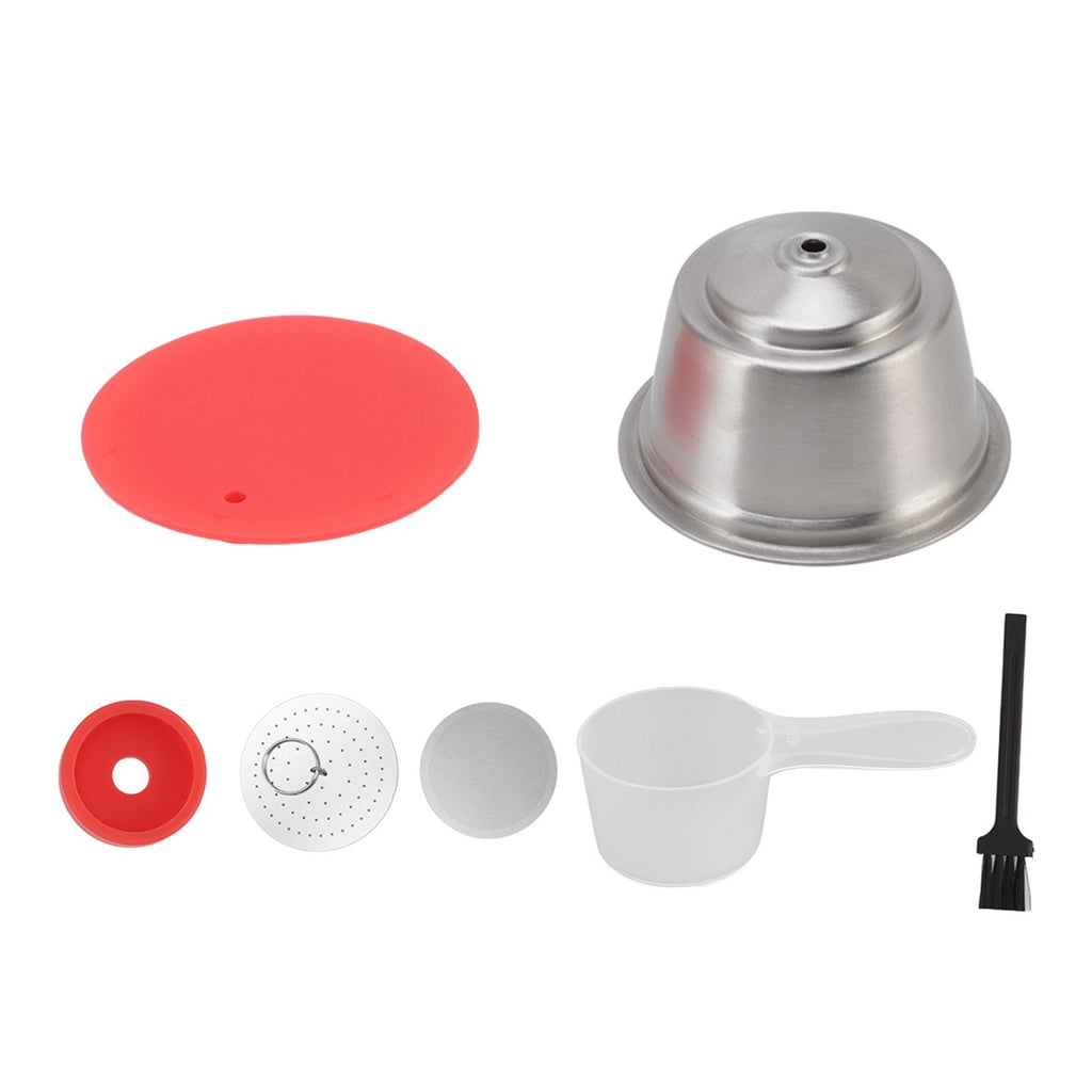 Stainless Steel Refill Coffee Capsules Reusable Coffee Filter Cup Set with Powder Cover for Dolce Gusto Red