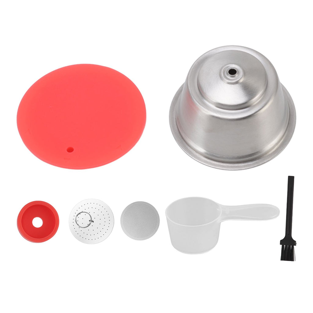 Stainless Steel Refill Coffee Capsules Reusable Coffee Filter Cup Set with Powder Cover for Dolce Gusto Red