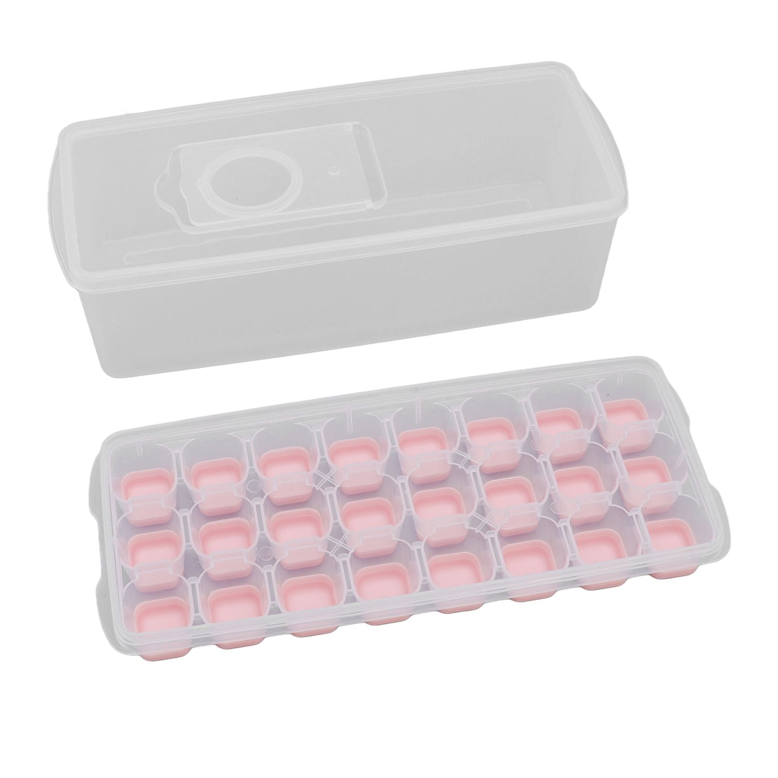 Ice Cube Tray Safe Healthy Easy Release Stackable 24 Cubes Multipurpose Ice Maker Mold with Lid for Popsicles Puddings Pink