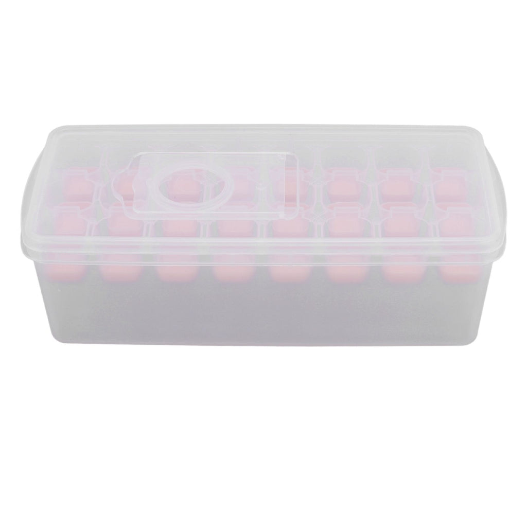 Ice Cube Tray Safe Healthy Easy Release Stackable 24 Cubes Multipurpose Ice Maker Mold with Lid for Popsicles Puddings Pink