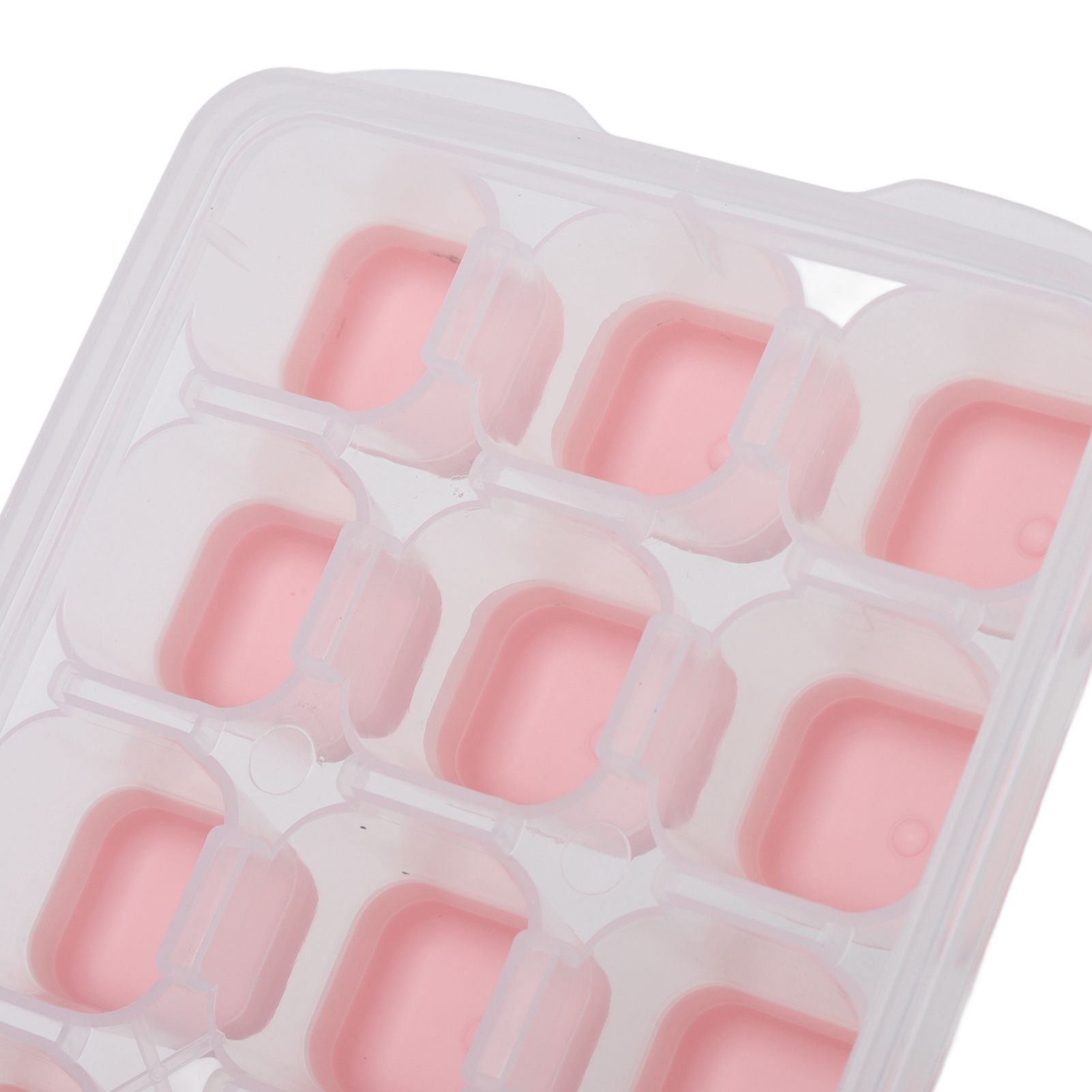 Ice Cube Tray Safe Healthy Easy Release Stackable 24 Cubes Multipurpose Ice Maker Mold with Lid for Popsicles Puddings Pink
