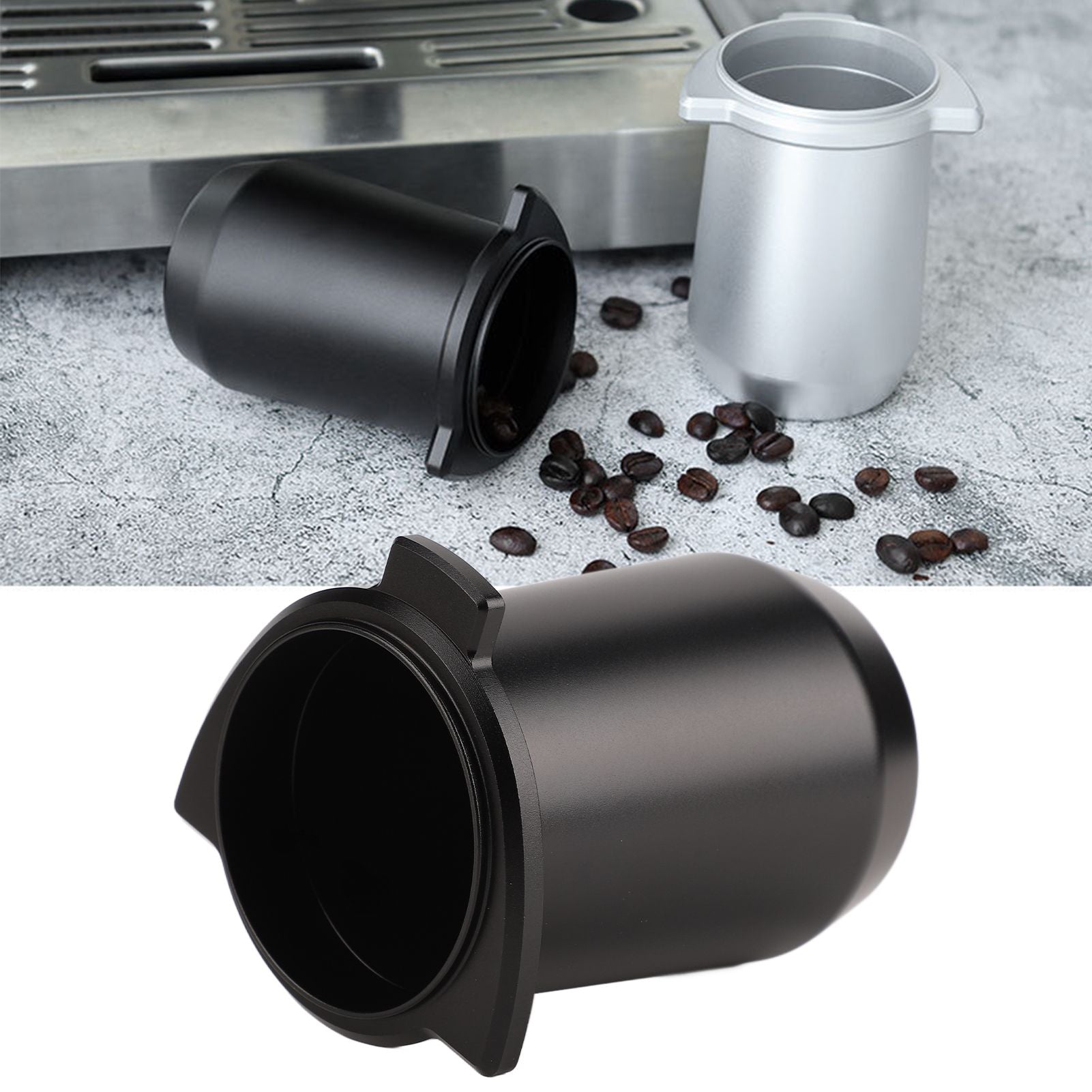 Coffee Powder Cup 54mm Aluminum Alloy Powder Feeder Cup Compact Lightweight Anti Flying Coffee Dosing Mug for Breville 8 Black