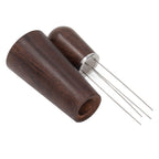 Coffee Stirring Tool 4 Arc Pins Wooden Handle Coffee Needle Type Distributor Tool with Base for Home Dark Brown