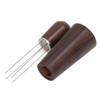 Coffee Stirring Tool 4 Arc Pins Wooden Handle Coffee Needle Type Distributor Tool with Base for Home Dark Brown