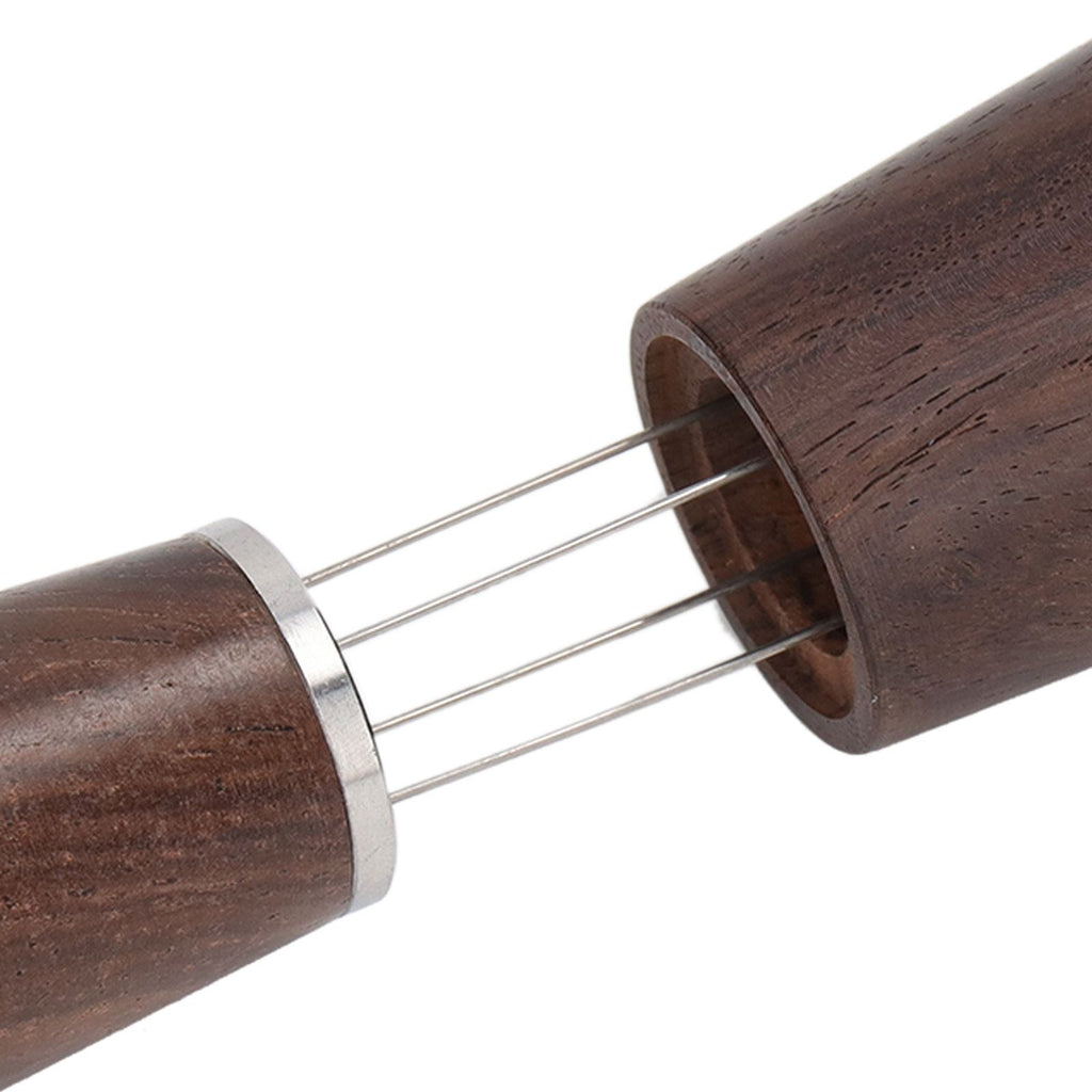 Coffee Stirring Tool 4 Arc Pins Wooden Handle Coffee Needle Type Distributor Tool with Base for Home Dark Brown