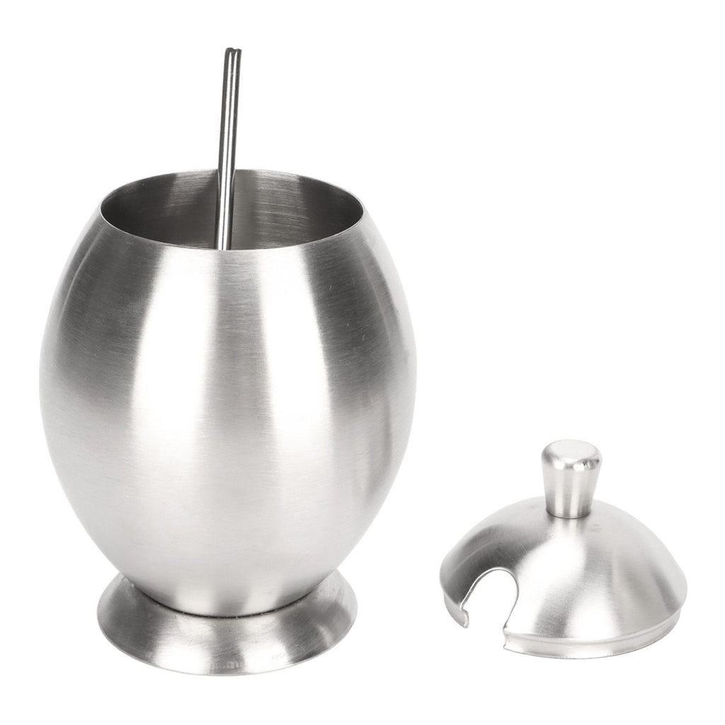 Egg Shaped Condiment Container Stainless Steel with Spoon Oval Condiment Jar For Spice Sugar Kitchen Resturant