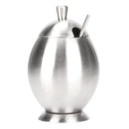 Egg Shaped Condiment Container Stainless Steel with Spoon Oval Condiment Jar For Spice Sugar Kitchen Resturant