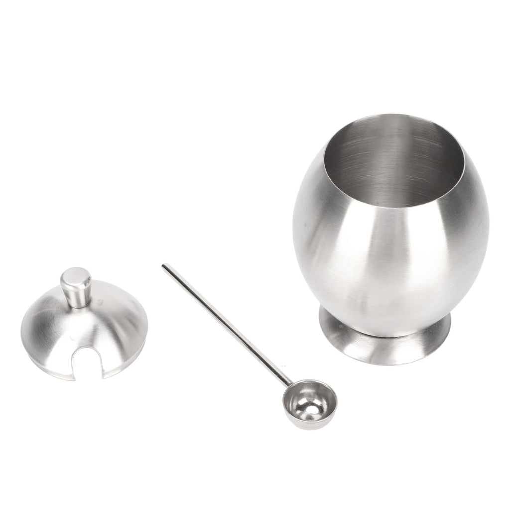 Egg Shaped Condiment Container Stainless Steel with Spoon Oval Condiment Jar For Spice Sugar Kitchen Resturant