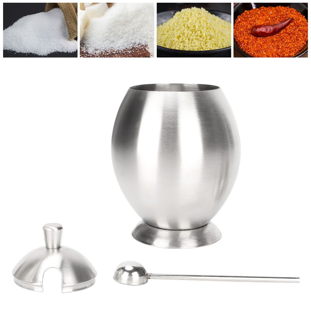 Egg Shaped Condiment Container Stainless Steel with Spoon Oval Condiment Jar For Spice Sugar Kitchen Resturant
