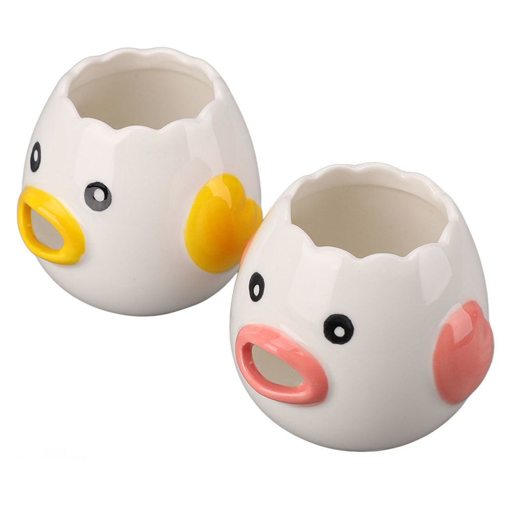 2pcs Egg Separator Ceramic Chicken Shaped Egg Yolk White Filter Kitchen Cooking Accessories Pink and Yellow