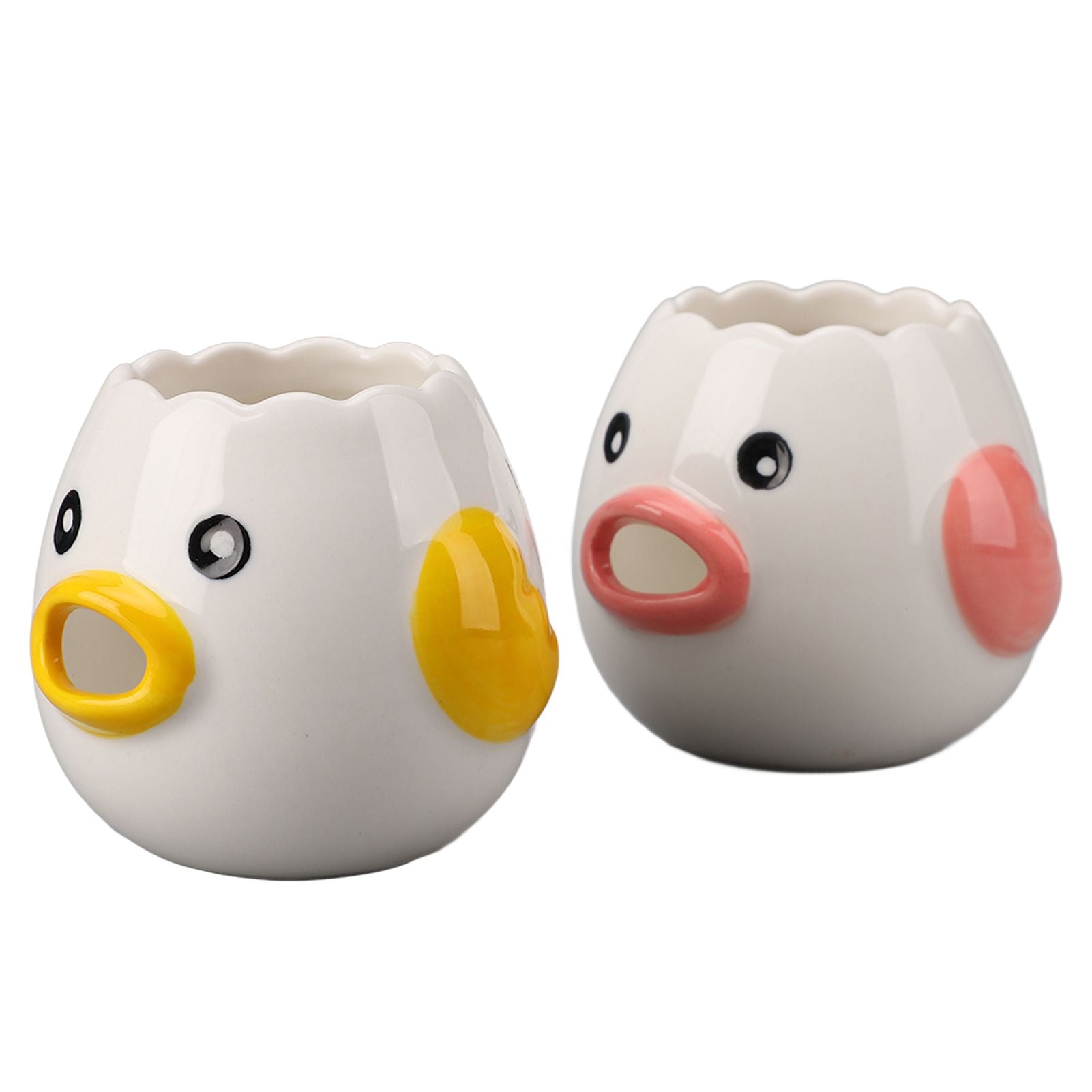 2pcs Egg Separator Ceramic Chicken Shaped Egg Yolk White Filter Kitchen Cooking Accessories Pink and Yellow
