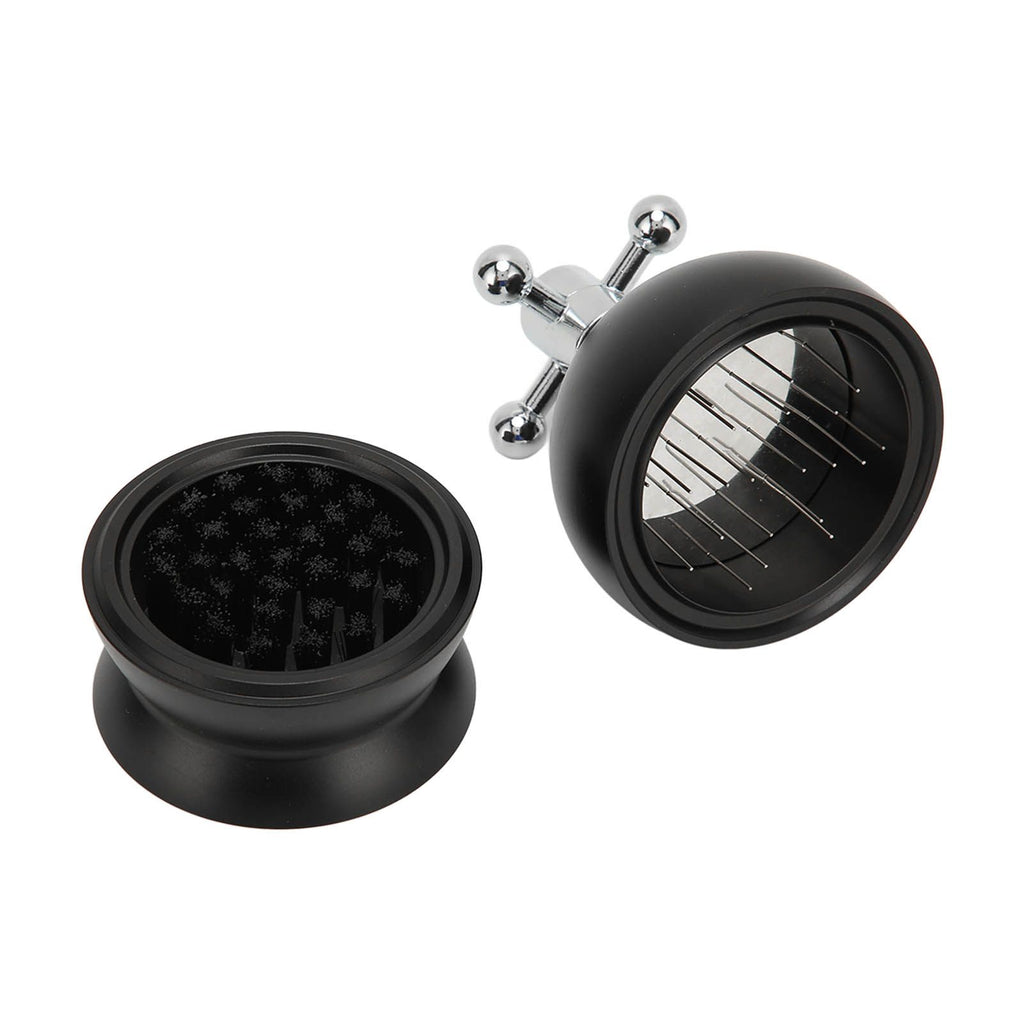 Adjustable Coffee Distributor Food Grade Metal Rotating Handle Fixed Cover 22 Needles Coffee Powder Distributor Black 53mm