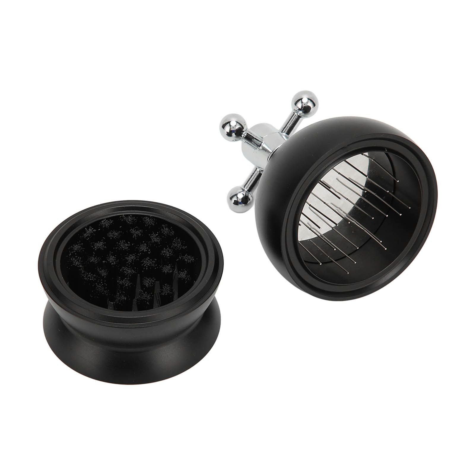 Adjustable Coffee Distributor Food Grade Metal Rotating Handle Fixed Cover 22 Needles Coffee Powder Distributor Black 53mm