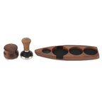 3pcs Coffee Tamper Holder Walnut Wood Rubber Stainless Steel Boat Shaped Distributor Rack Coffee Accessories For 51/53mm Base 51mm Tamper 51mm Distributor