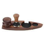 3pcs Coffee Tamper Holder Walnut Wood Rubber Stainless Steel Boat Shaped Distributor Rack Coffee Accessories For 51/53mm Base 51mm Tamper 51mm Distributor