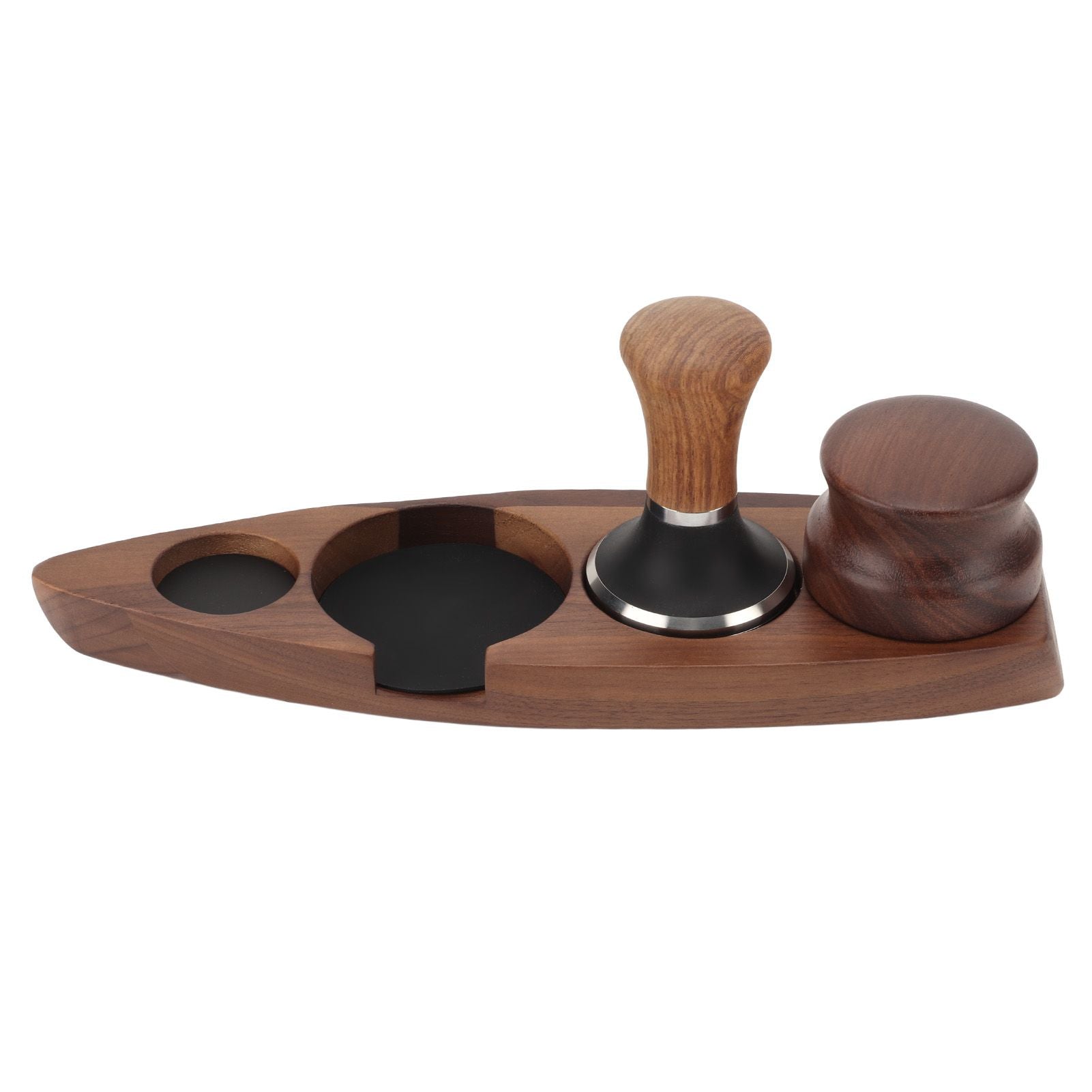 3pcs Coffee Tamper Holder Walnut Wood Rubber Stainless Steel Boat Shaped Distributor Rack Coffee Accessories For 51/53mm Base 51mm Tamper 51mm Distributor