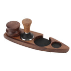 3pcs Coffee Tamper Holder Walnut Wood Rubber Stainless Steel Boat Shaped Distributor Rack Coffee Accessories For 51/53mm Base 51mm Tamper 51mm Distributor