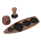3pcs Coffee Tamper Holder Walnut Wood Rubber Stainless Steel Boat Shaped Distributor Rack Coffee Accessories For 51/53mm Base 53mm Tamper 53mm Distributor