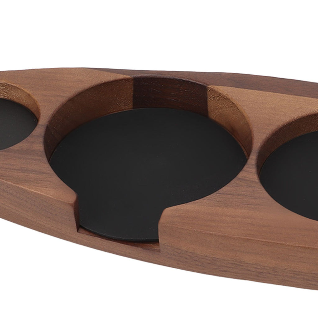 3pcs Coffee Tamper Holder Walnut Wood Rubber Stainless Steel Boat Shaped Distributor Rack Coffee Accessories For 51/53mm Base 53mm Tamper 53mm Distributor