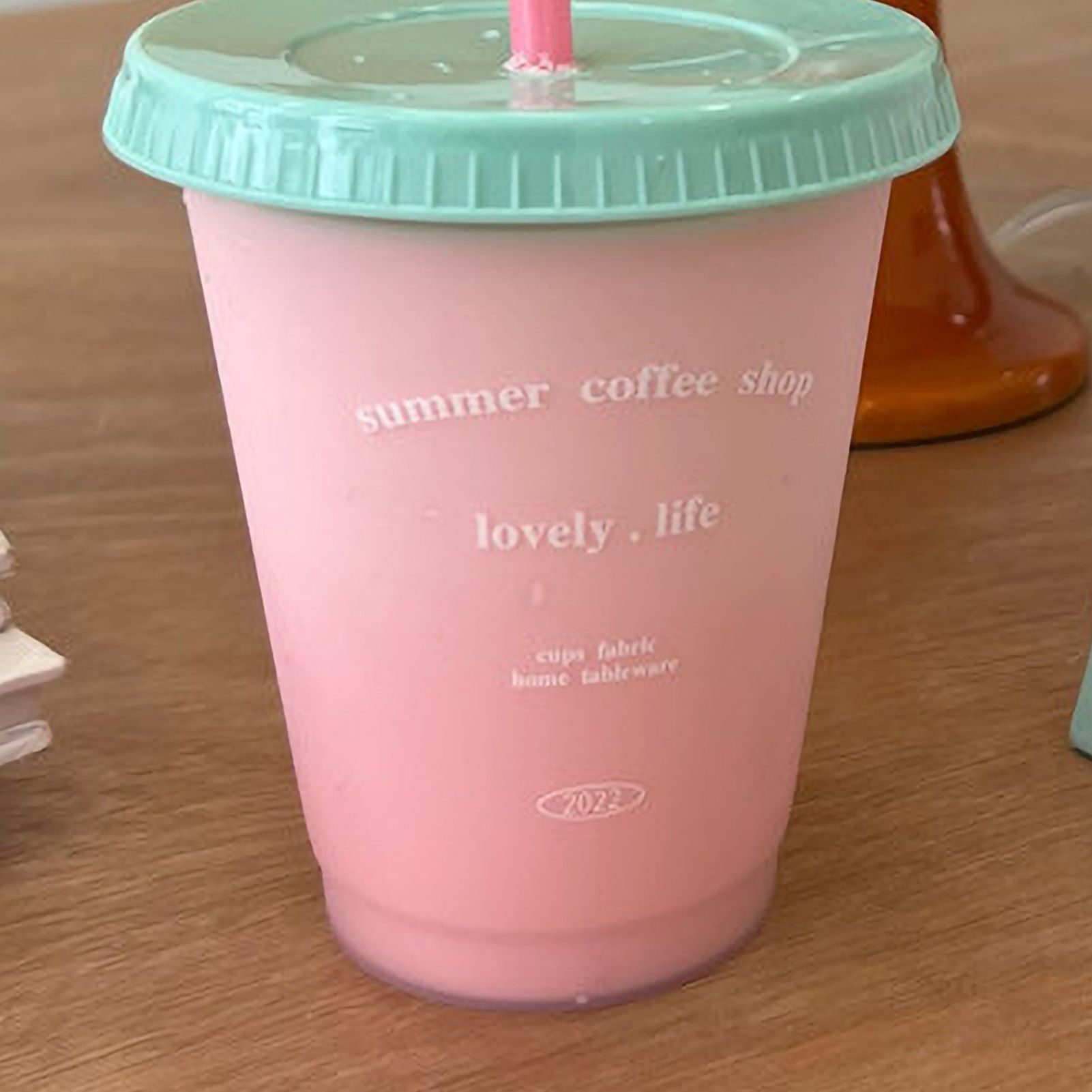 Plastic Coffee Cup Large Capacity Cute Water Cup With Straw Lid for Summer Cold Drinking Summer Coffee Shop 470ml