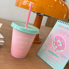 Plastic Coffee Cup Large Capacity Cute Water Cup With Straw Lid for Summer Cold Drinking Summer Coffee Shop 470ml