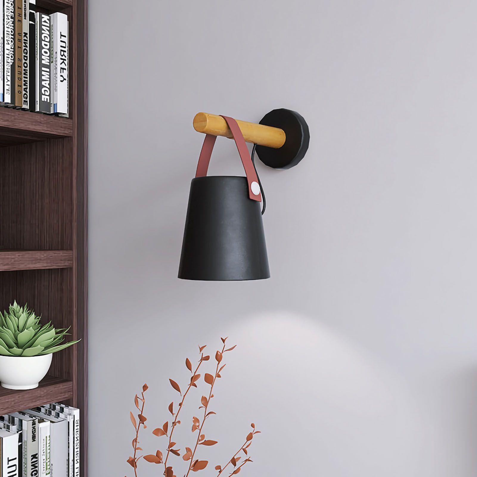 Wall Light Wood Modern Simple Style Night Lamp Home Decoration for Corridor Bedside Black