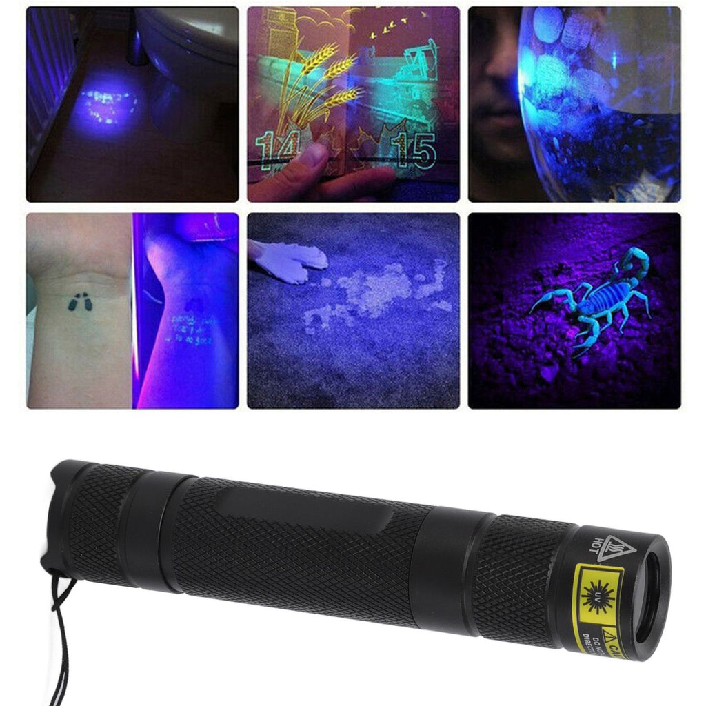 UV Flashlight LED 365nm Aluminium Alloy Battery Powered Widely Used Blacklight Flashlight for Scorpions Pet Urine Resin