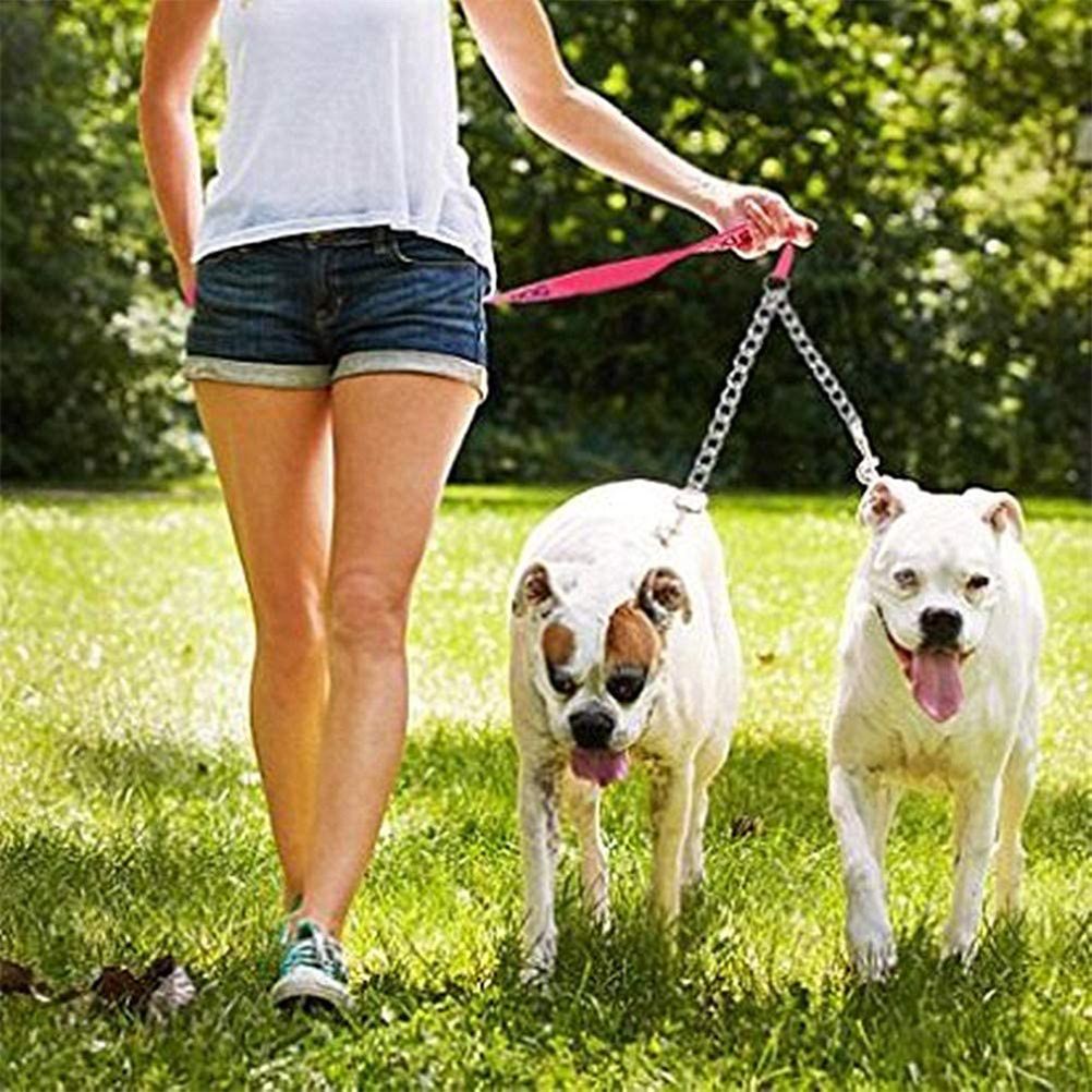 1 pcs Pets Double Head Dog Leash Aluminum Alloy Twin Lead Traction Belt Pets Chains for Walking Two Dogs（40cm）