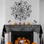 4PCS Halloween Tablecloth Bat Spider Webst Lace Cloth and Lamps Cover Halloween Decoration