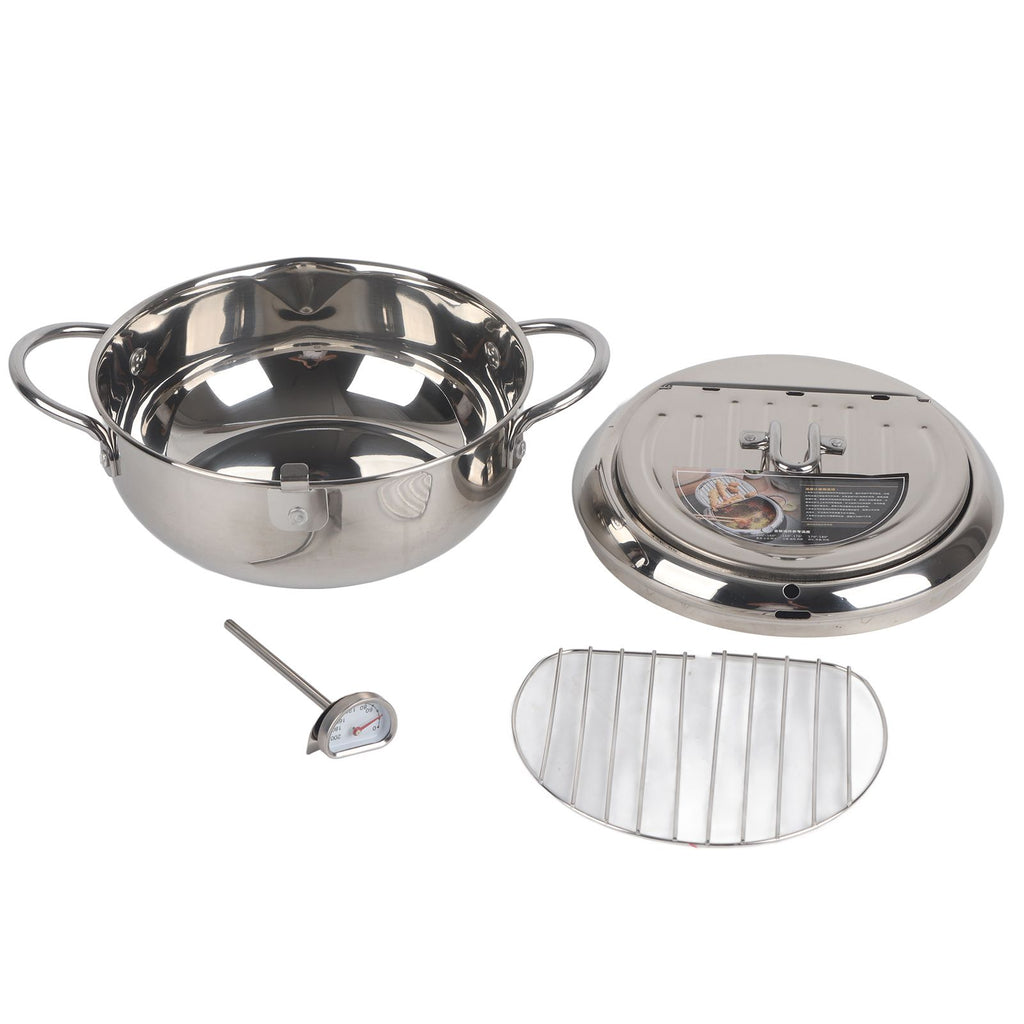 Stainless Steel Deep Frying Pan Japanese Tempura Fryer with Thermometer Control Non Stick Frying Pan for Kitchen