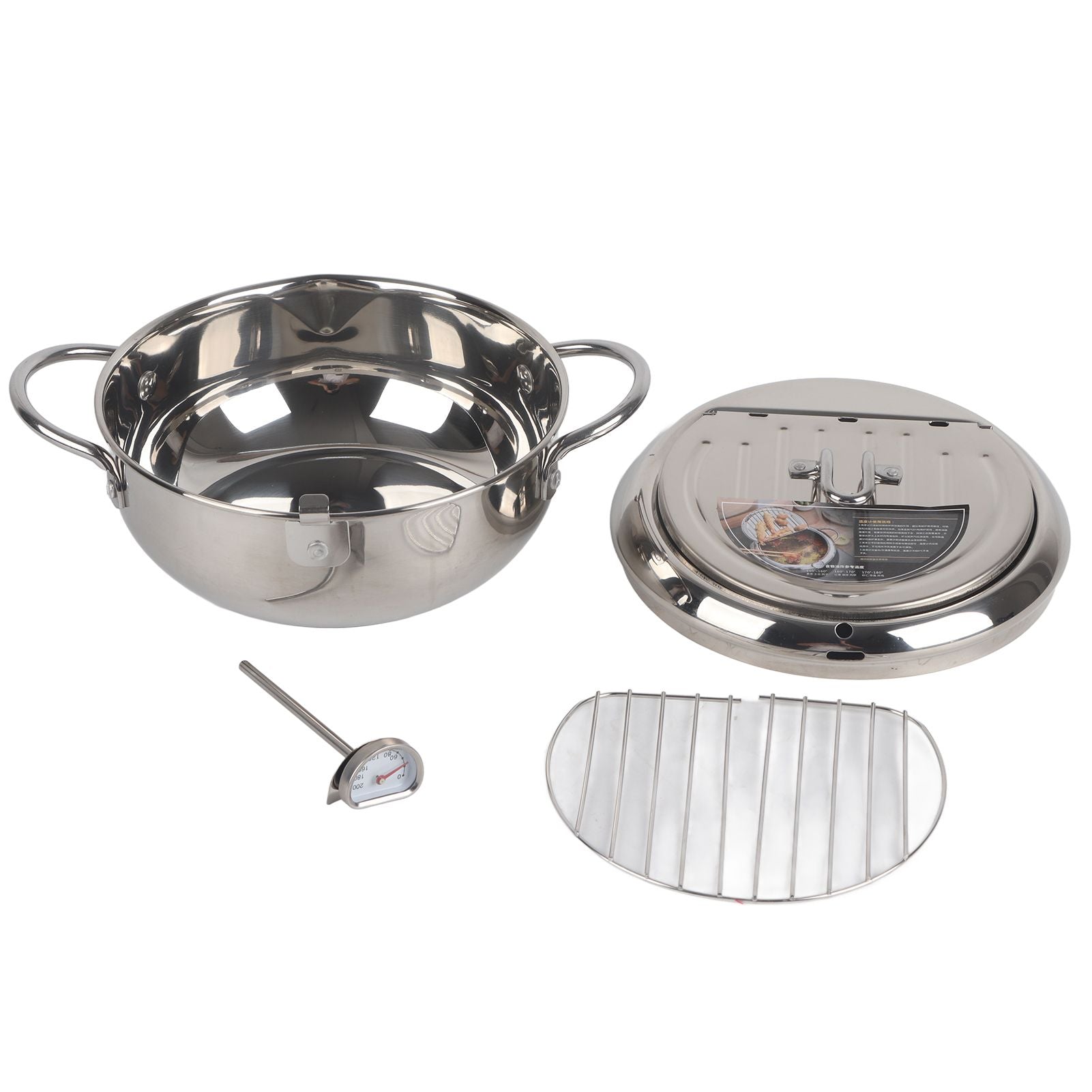 Stainless Steel Deep Frying Pan Japanese Tempura Fryer with Thermometer Control Non Stick Frying Pan for Kitchen