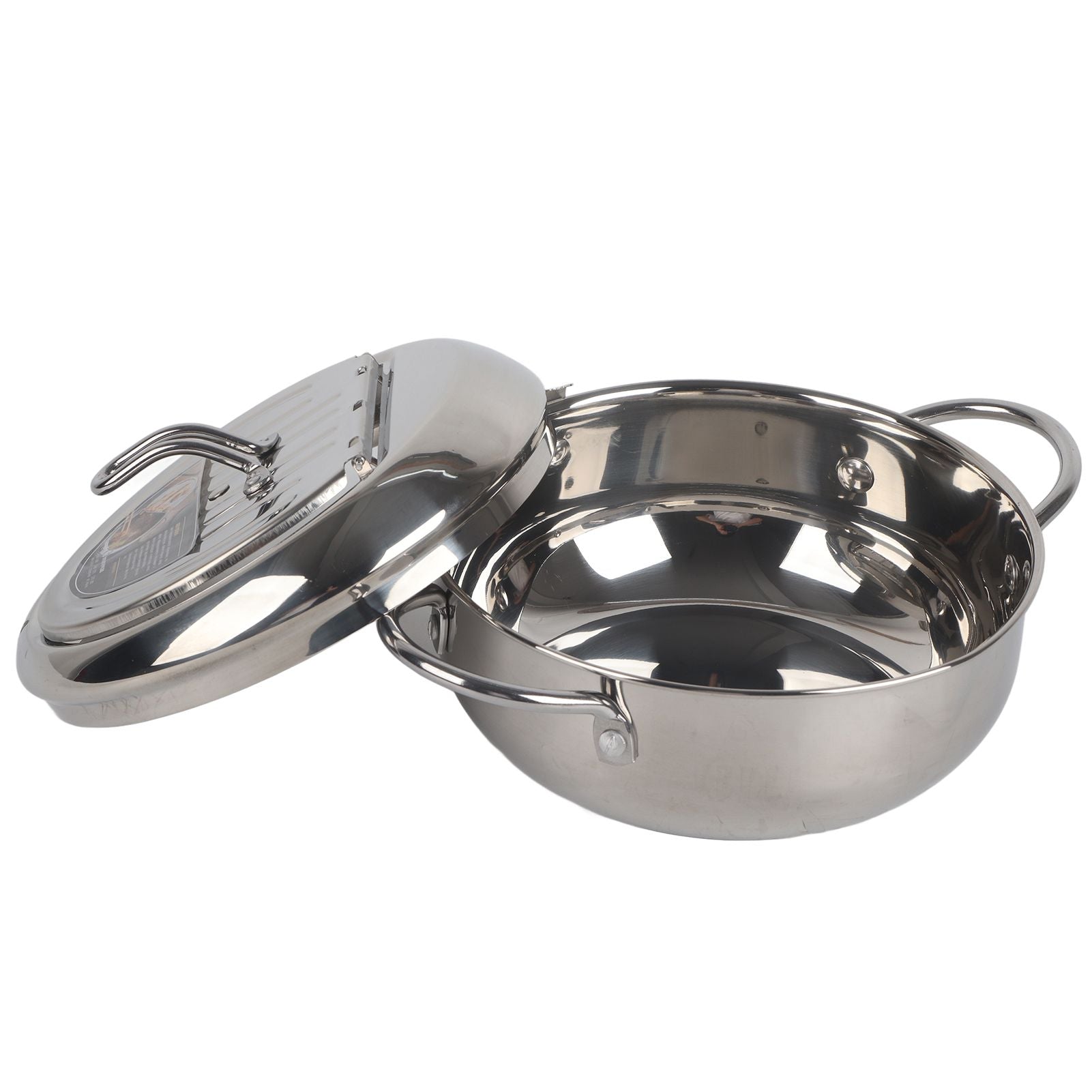 Stainless Steel Deep Frying Pan Japanese Tempura Fryer with Thermometer Control Non Stick Frying Pan for Kitchen