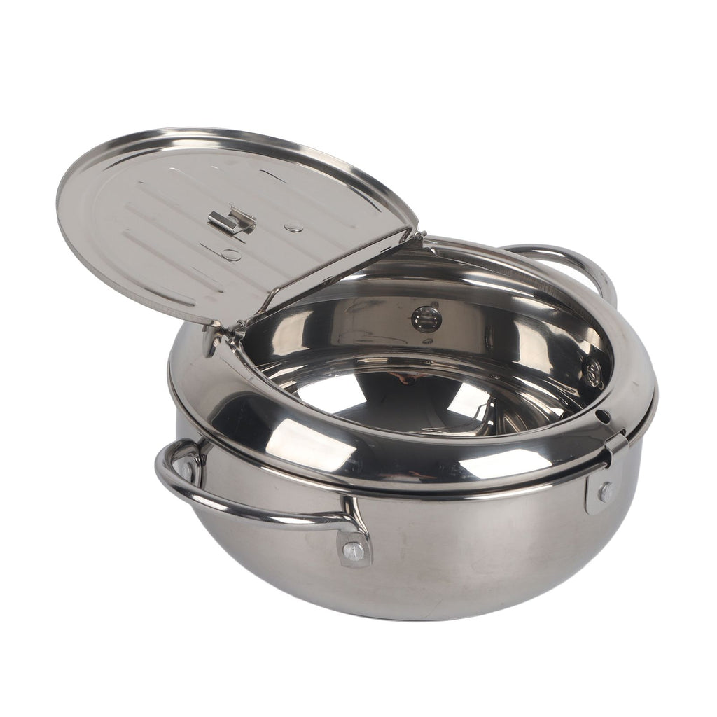 Stainless Steel Deep Frying Pan Japanese Tempura Fryer with Thermometer Control Non Stick Frying Pan for Kitchen