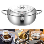 Stainless Steel Deep Frying Pan Japanese Tempura Fryer with Thermometer Control Non Stick Frying Pan for Kitchen