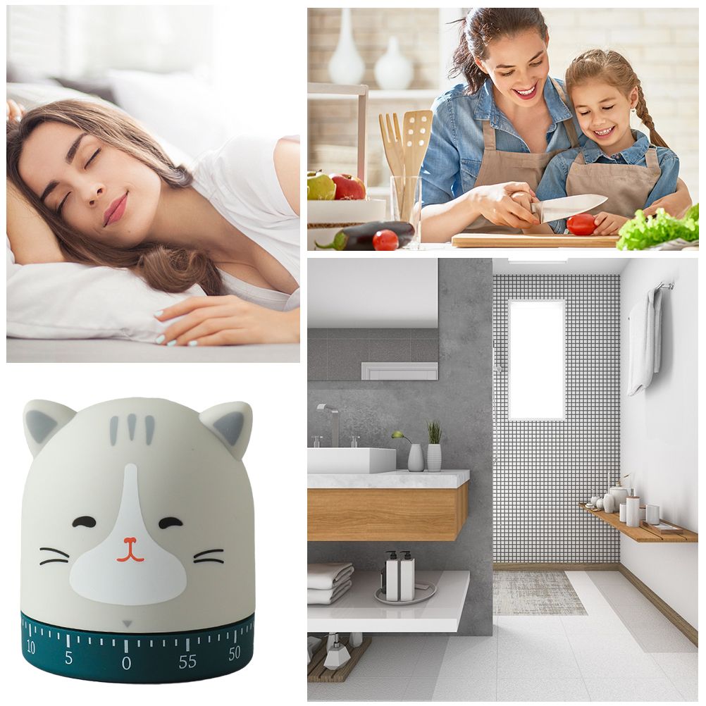 Cute Cat Timer Kitchen 60 Minutes Timer 360 Degree Rotating Timer for Baking and Boiling