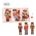 9Pcs Christmas Walnut Soldier Wooden Pendant Colorful Printed Wooden Pendant Christmas Tree Holiday Party Decorations