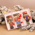 9Pcs Christmas Walnut Soldier Wooden Pendant Colorful Printed Wooden Pendant Christmas Tree Holiday Party Decorations