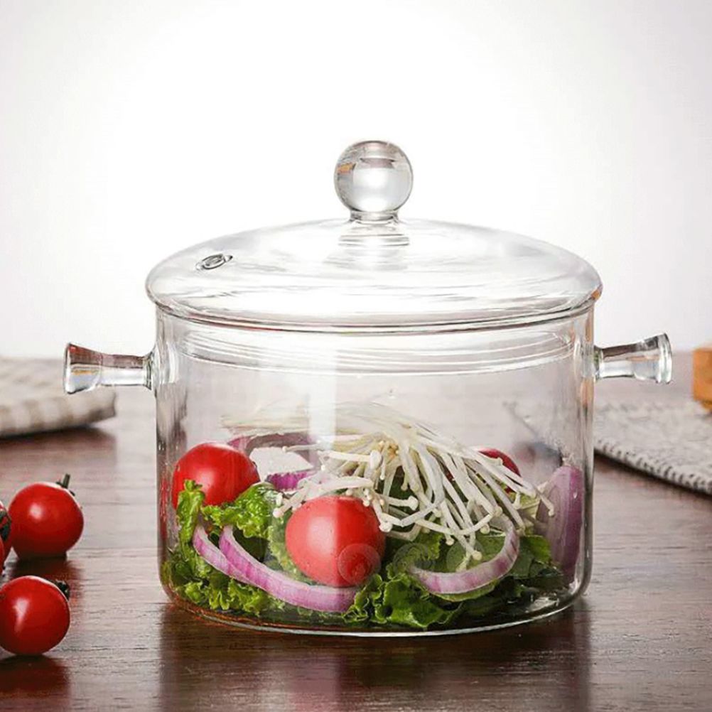 Glass Pasta Noodles Bowls Heat Resistant Glass Cooking Pot with Lid Sauce Pan for Soup Pasta Baby Food