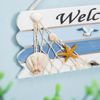 Wooden Mediterranean Ocean Nautical Welcome Sign with Star Fishes Shell for Home Bar Shop Door Decor