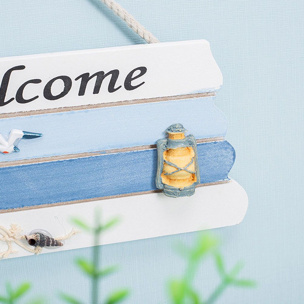 Wooden Mediterranean Ocean Nautical Welcome Sign with Star Fishes Shell for Home Bar Shop Door Decor